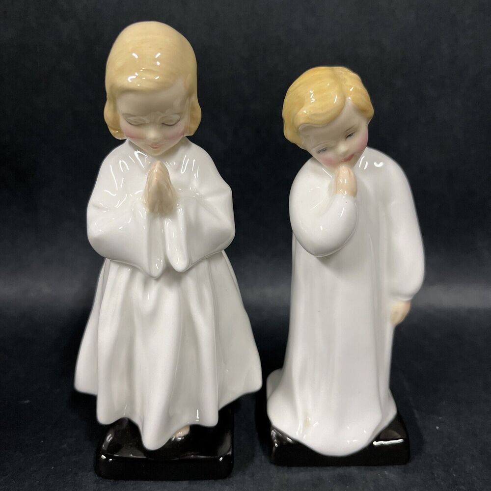 Vintage 2pc Royal Doulton "Darling" Boy 1985 & "Bedtime" Girl 1978 Figurines EUC
